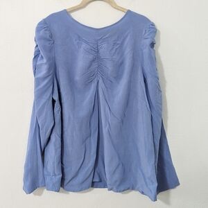 Eloquii NWT Ruched Cinched Bust Puff Sleeve Blouse Long Sleeves Blue Size 20